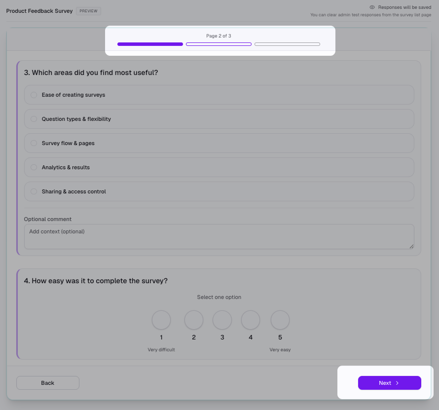 Survey progress indication or page navigation showing multiple steps.
